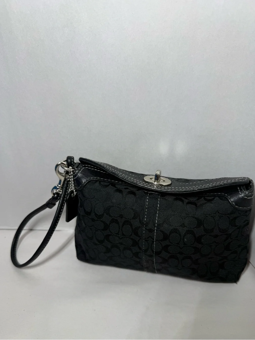 Coach Black Signature Canvas Turn-Lock Wristlet